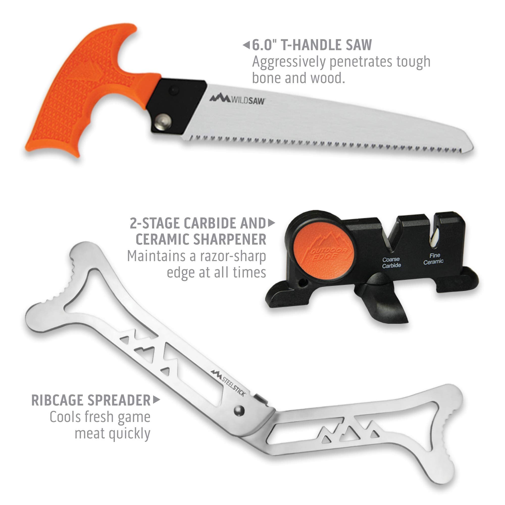 OUTDOOR EDGE wood/bone saw enables fast carcass work.
