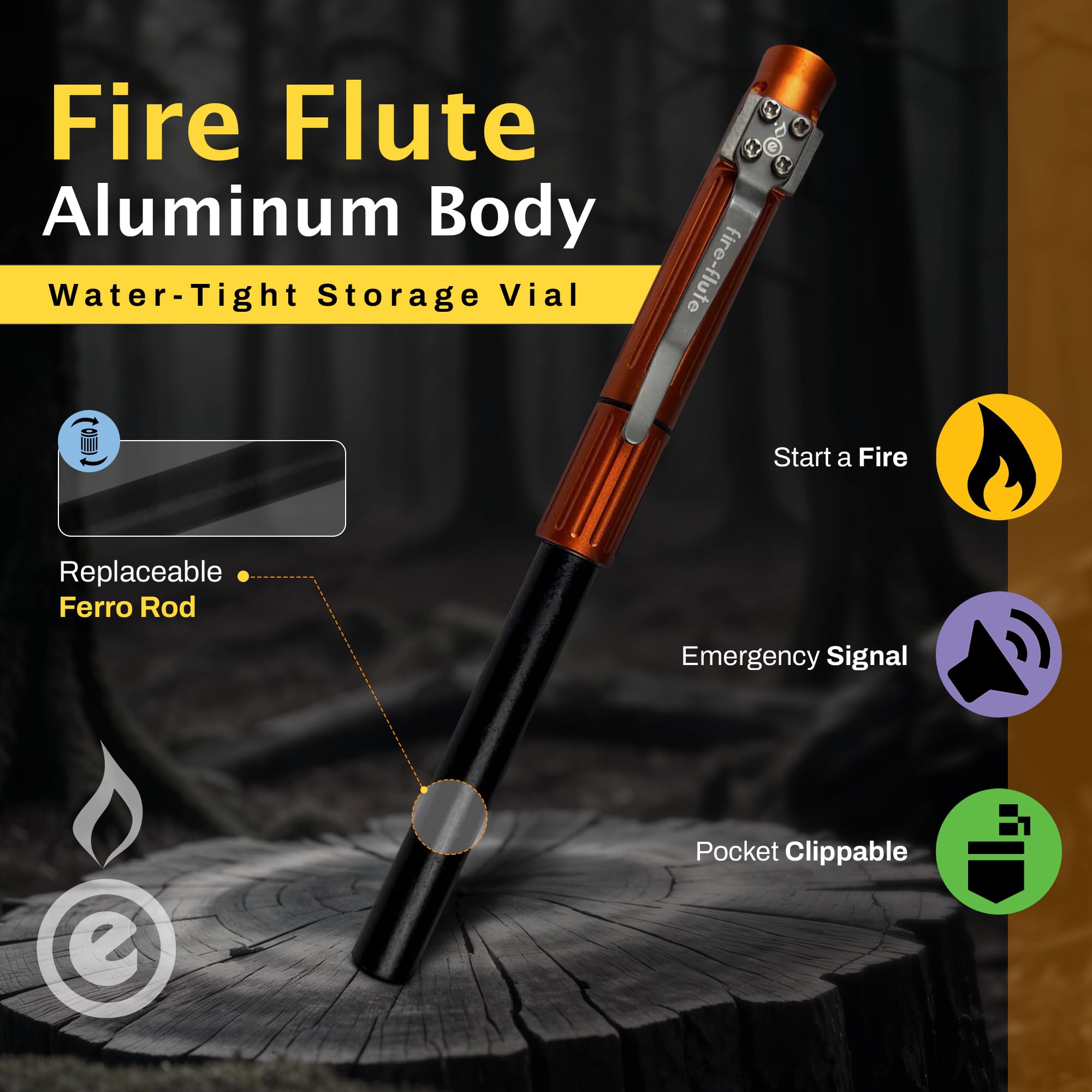 OUTDOOR ELEMENT Fire Flute emits a 120 dB whistle for signaling and safety.