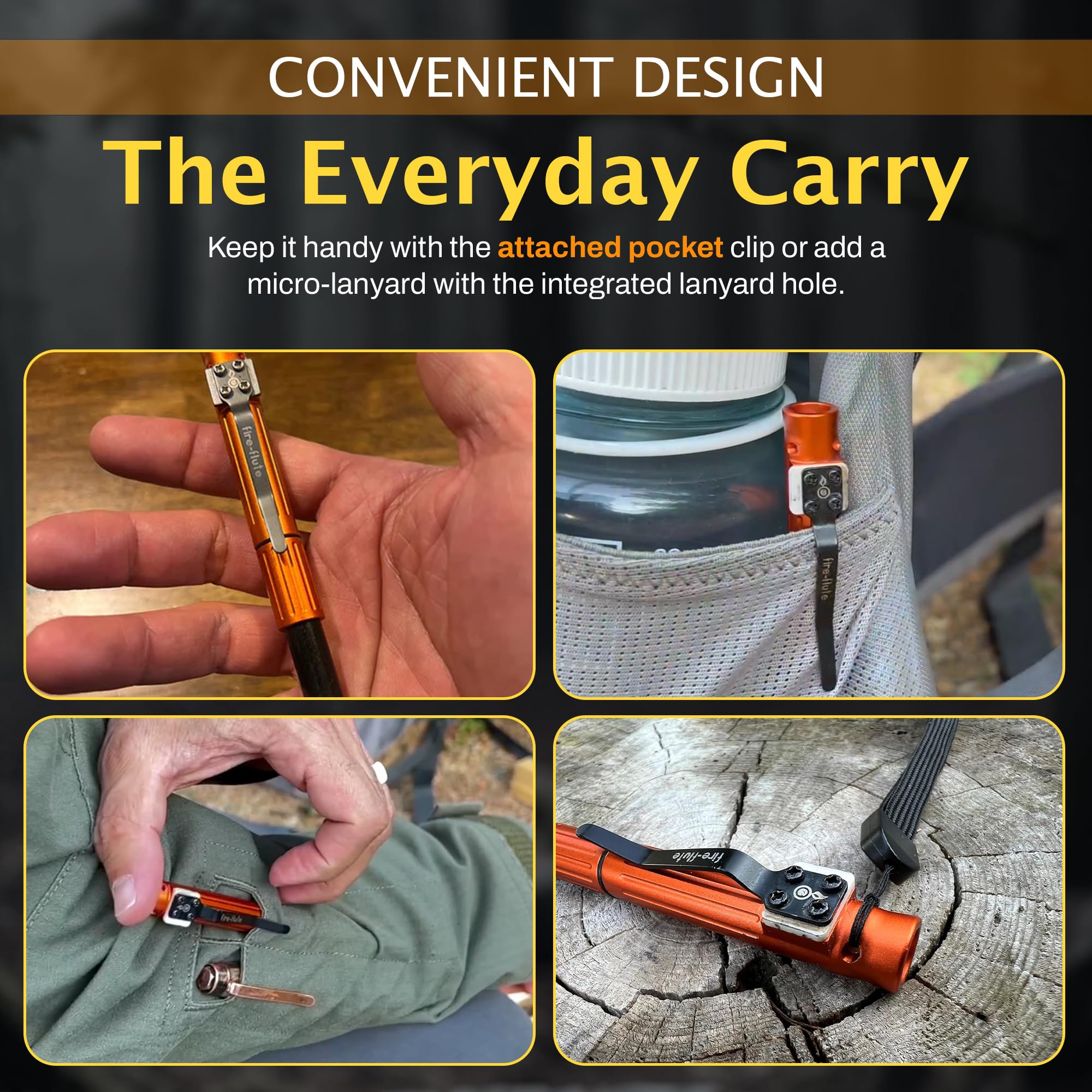 OUTDOOR ELEMENT Fire Flute includes a lanyard hole for quick access.
