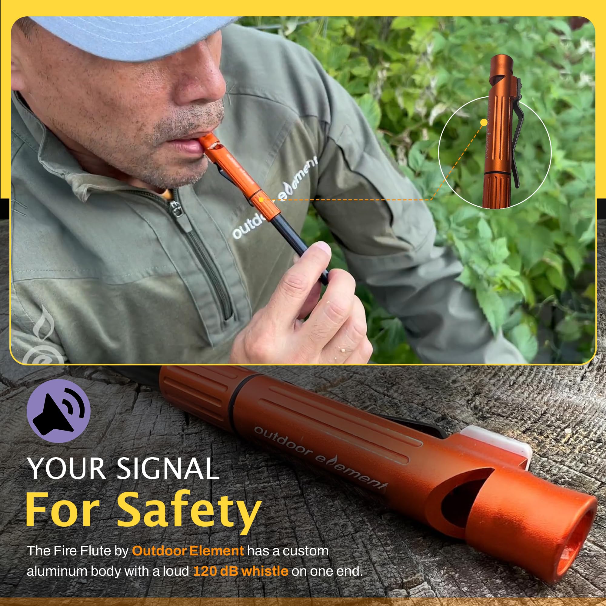 OUTDOOR ELEMENT Fire Flute offers a replaceable ferro rod and built-in striker.