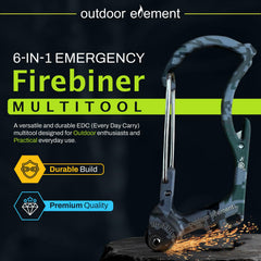 OUTDOOR ELEMENT Firebiner 6-in-1 assembly highlights six tools for adventures.