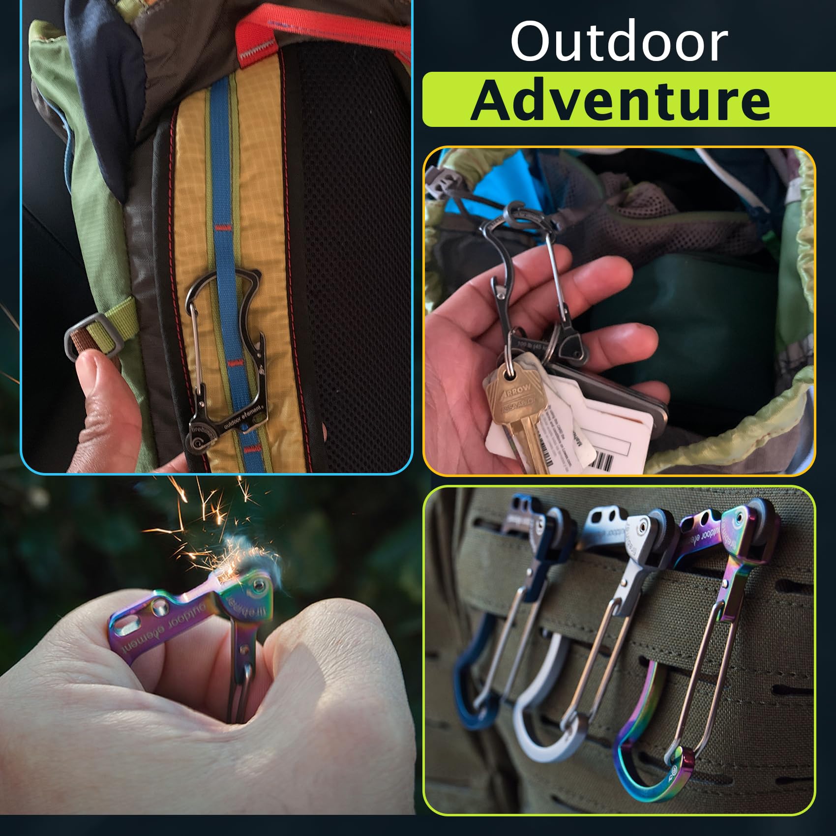 OUTDOOR ELEMENT Firebiner compact size and stainless steel build endure rugged use.