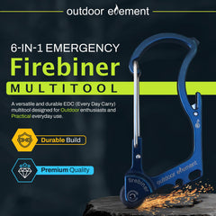 OUTDOOR ELEMENT Firebiner EverSpark fire starter detail highlights reliable spark generation.