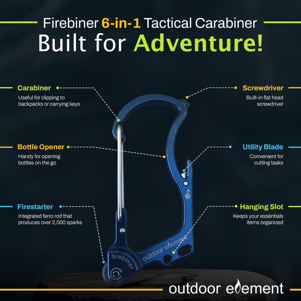 OUTDOOR ELEMENT Firebiner utility blade edge for quick line cuts and gear prep.