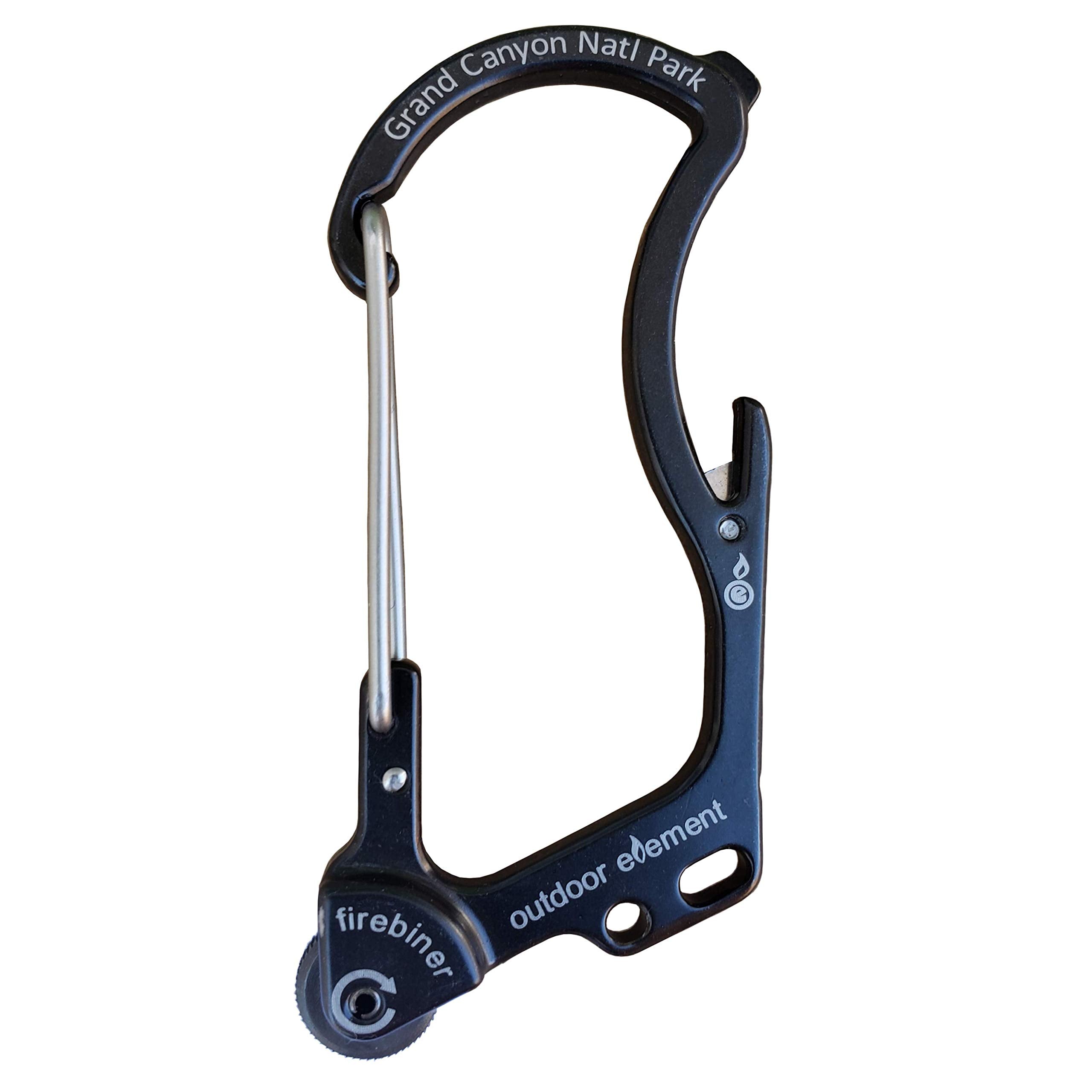 OUTDOOR ELEMENT Heart National Parks blue keychain emergency tool with carabiner for everyday carry.