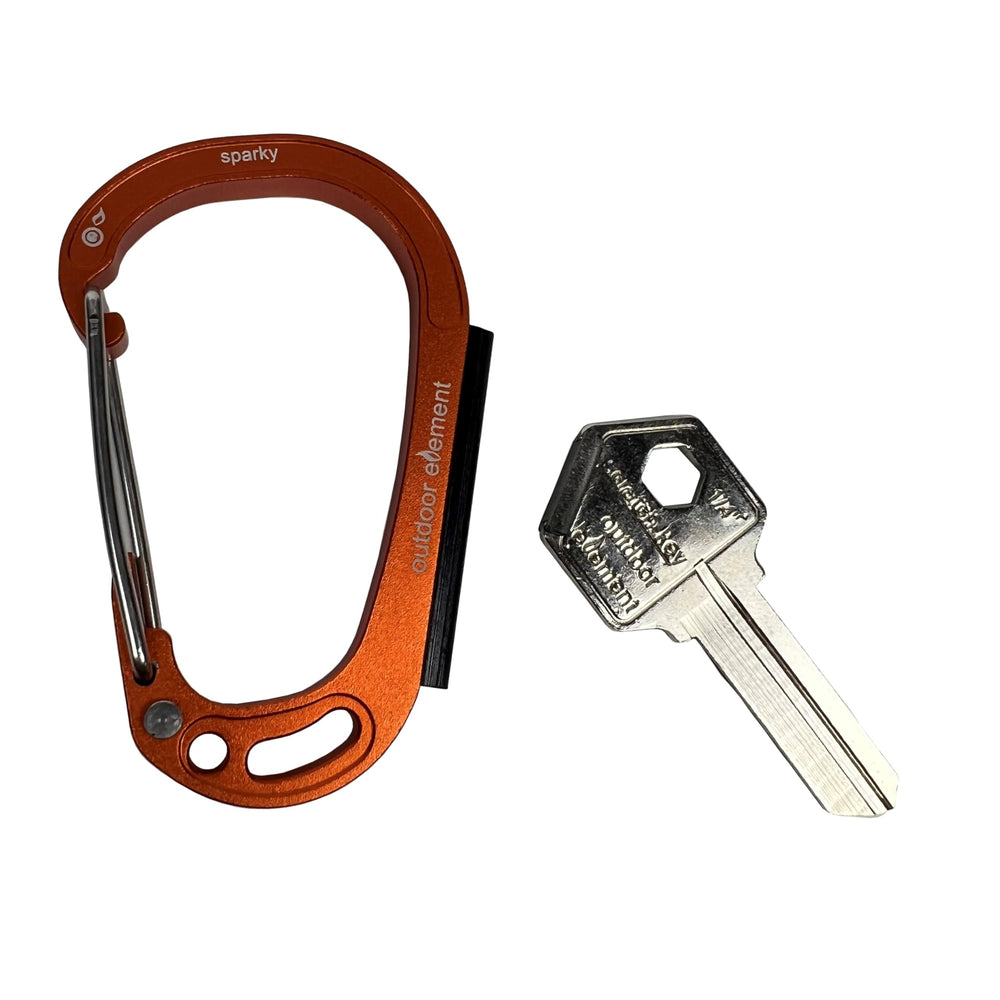 Outdoor Element Sparky Scratch Key carabiner for compact carry and quick ignition outdoors.