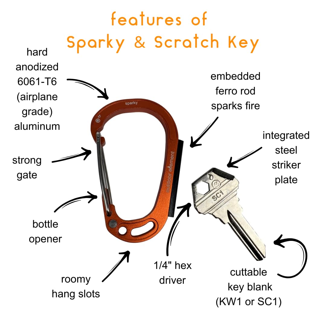 Outdoor Element Sparky & Scratch Key embedded ferro rod for ignition