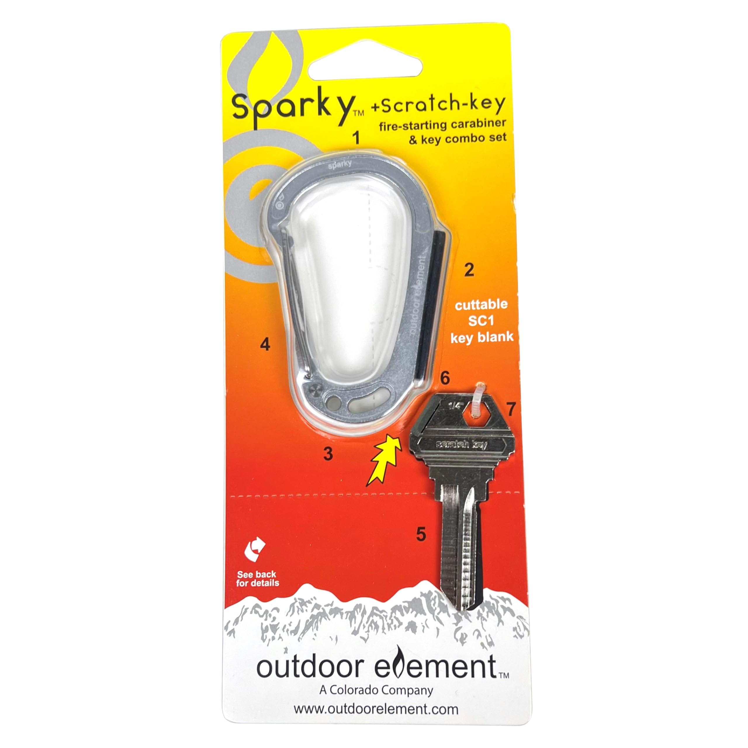 Outdoor Element Sparky & Scratch Key compact multi-functional keychain