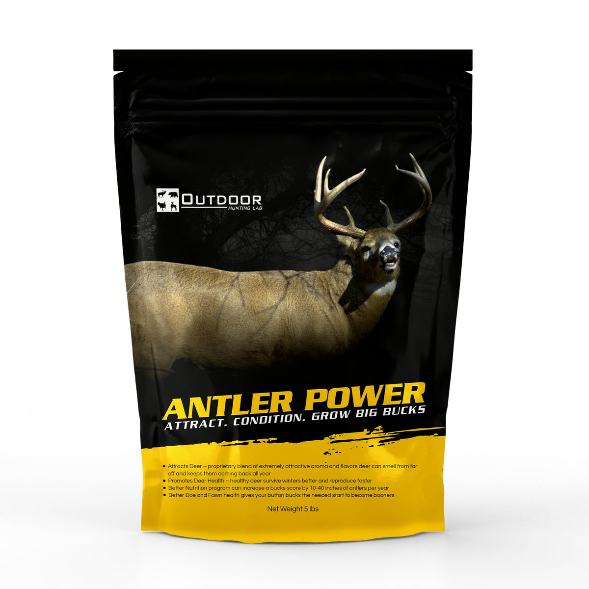 Outdoor Hunting Lab Antler Power bag — powder packaging for easy year-round deer nutrition.