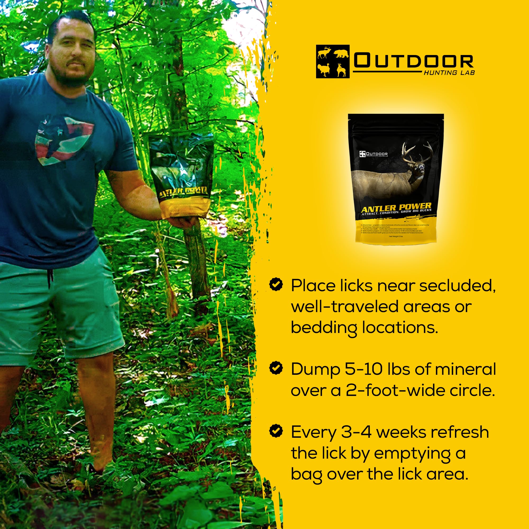 Outdoor Hunting Lab Antler Power powder spread — fine texture across a feed plot attracts deer.