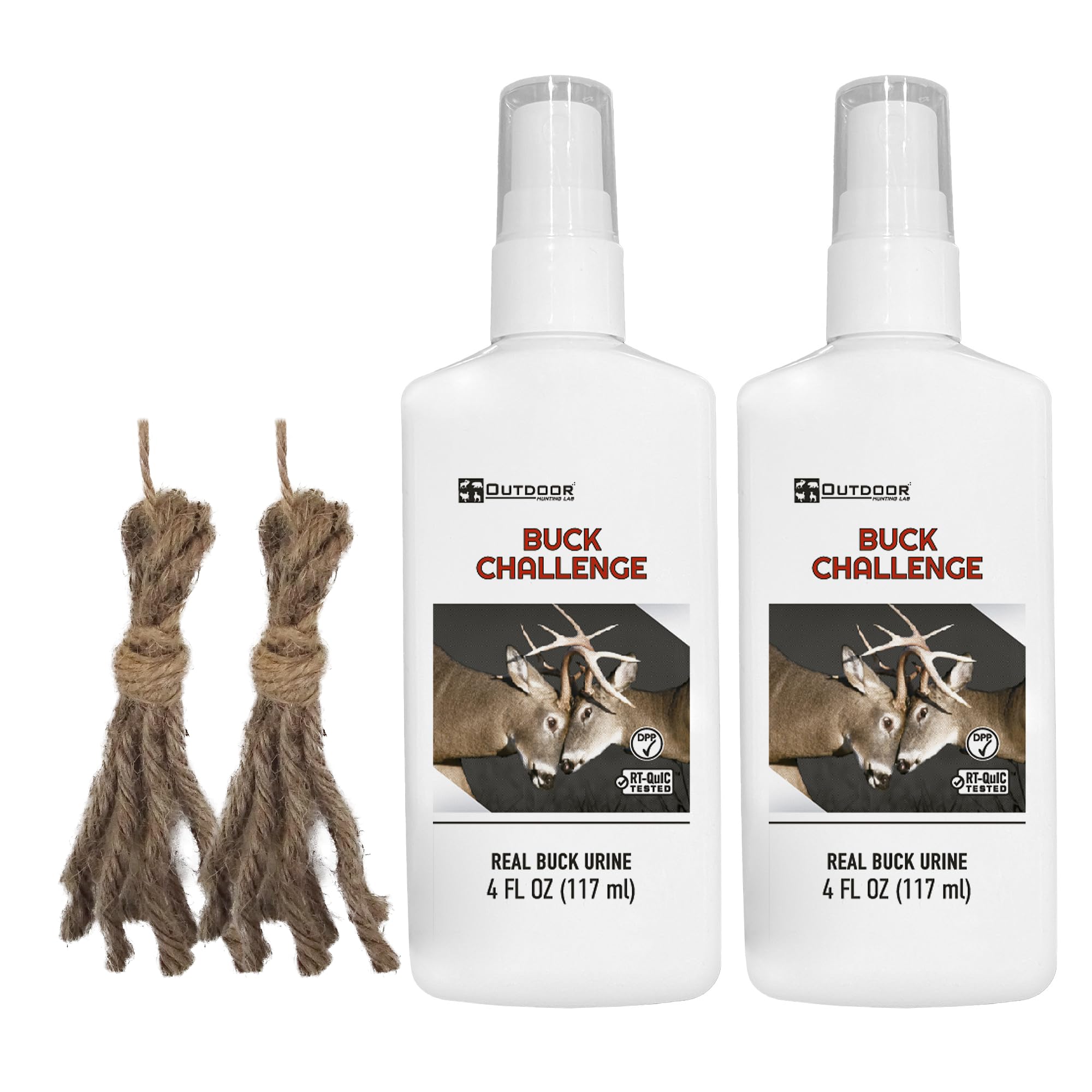 Outdoor Hunting Lab Buck Challenge 4oz bottle with drag included for quick setup.
