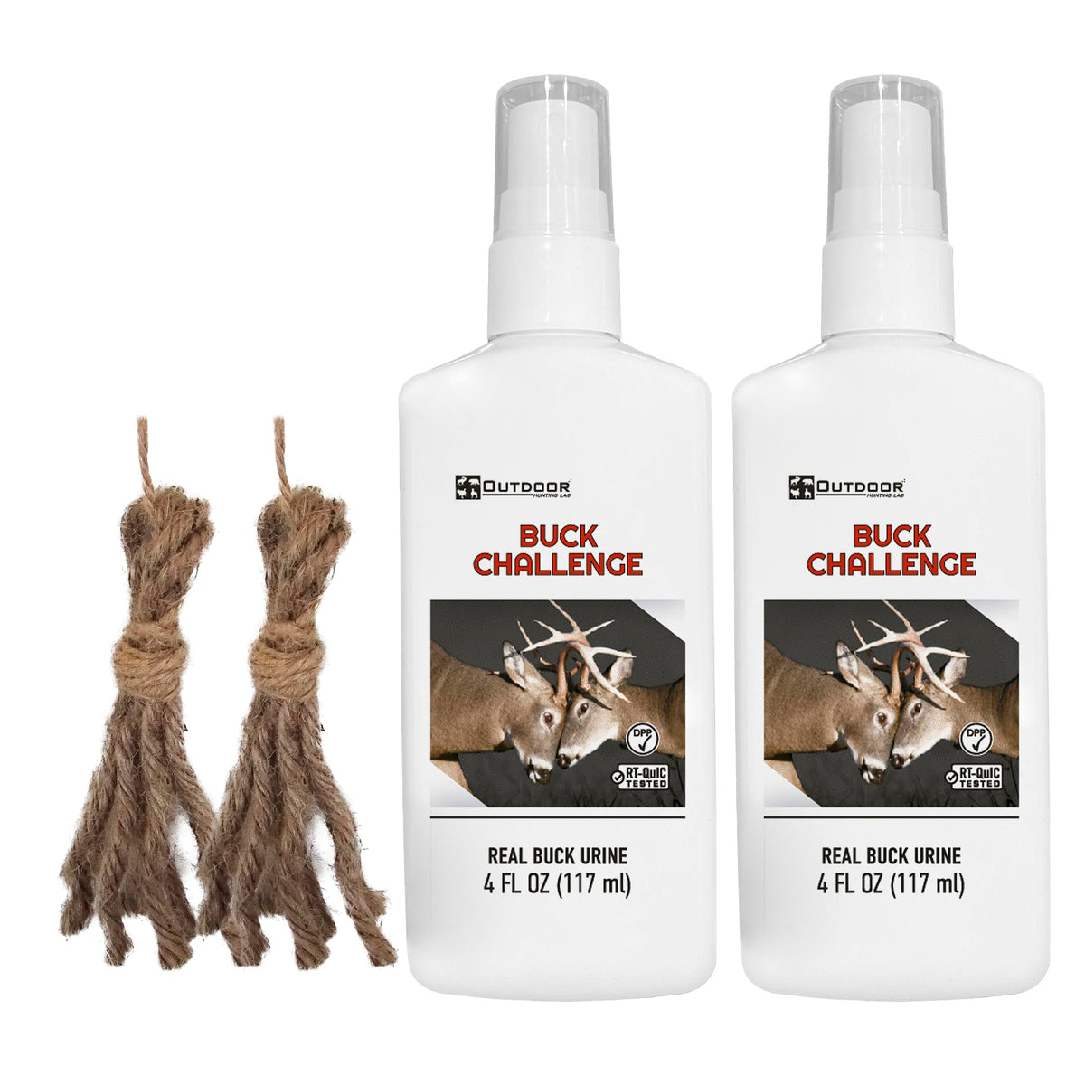 Outdoor Hunting Lab Buck Challenge 4oz bottle with drag included for quick setup.