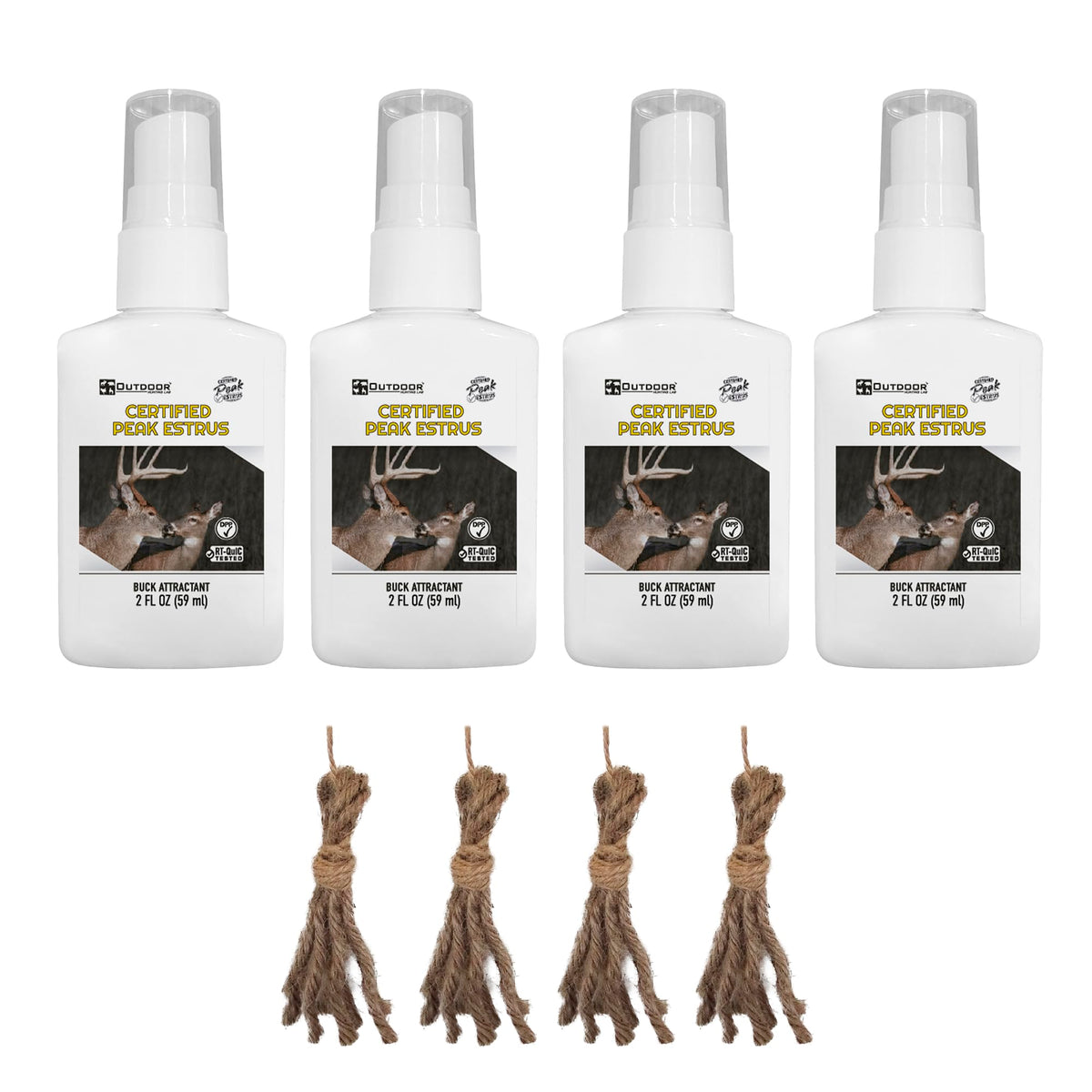 Outdoor Hunting Lab Peak Doe Estrus Spray bottle for attracting deer during hunts.