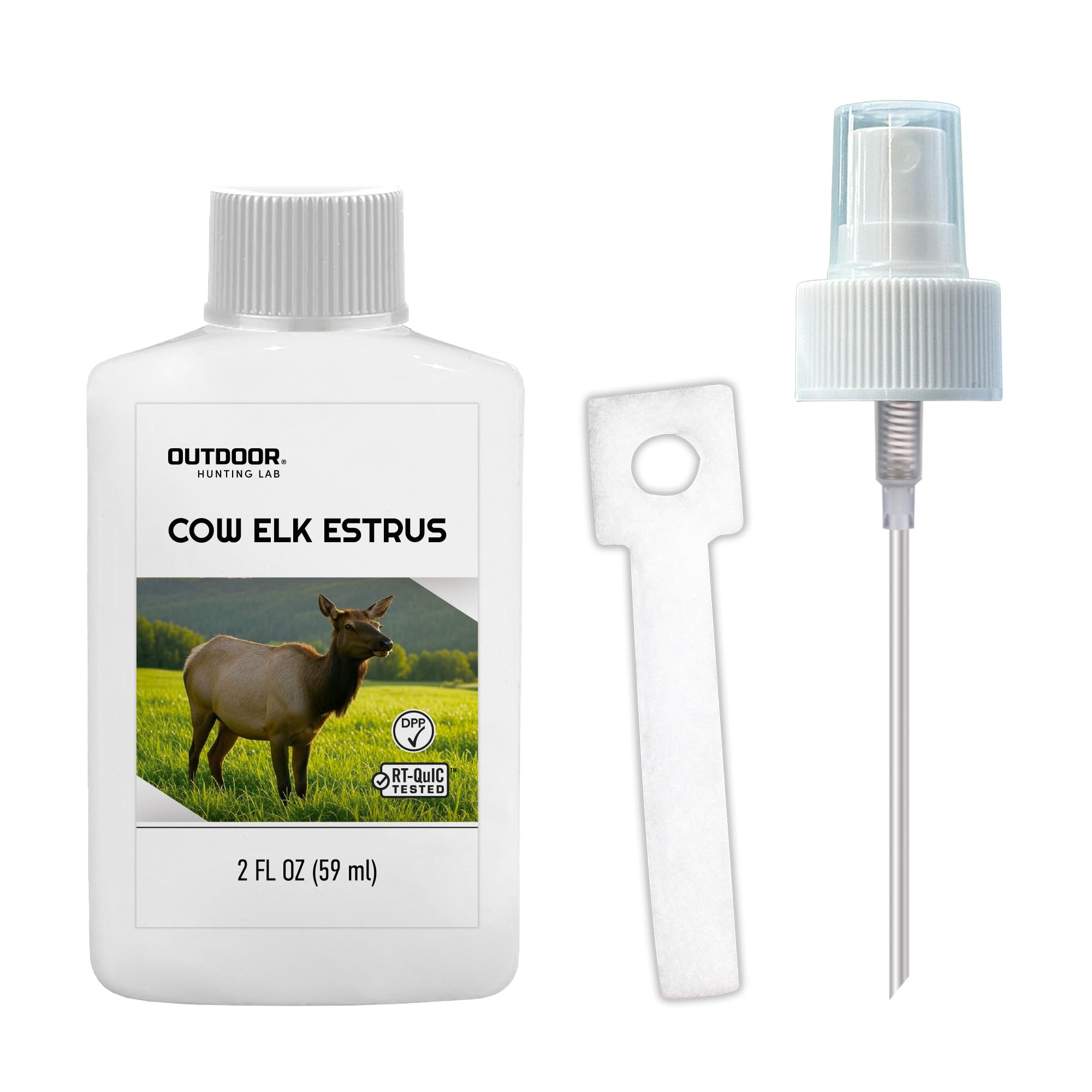 Outdoor Hunting Lab Peak Rut Cow Elk Lure bottle for attracting bulls during rut, ideal with scent wicks.