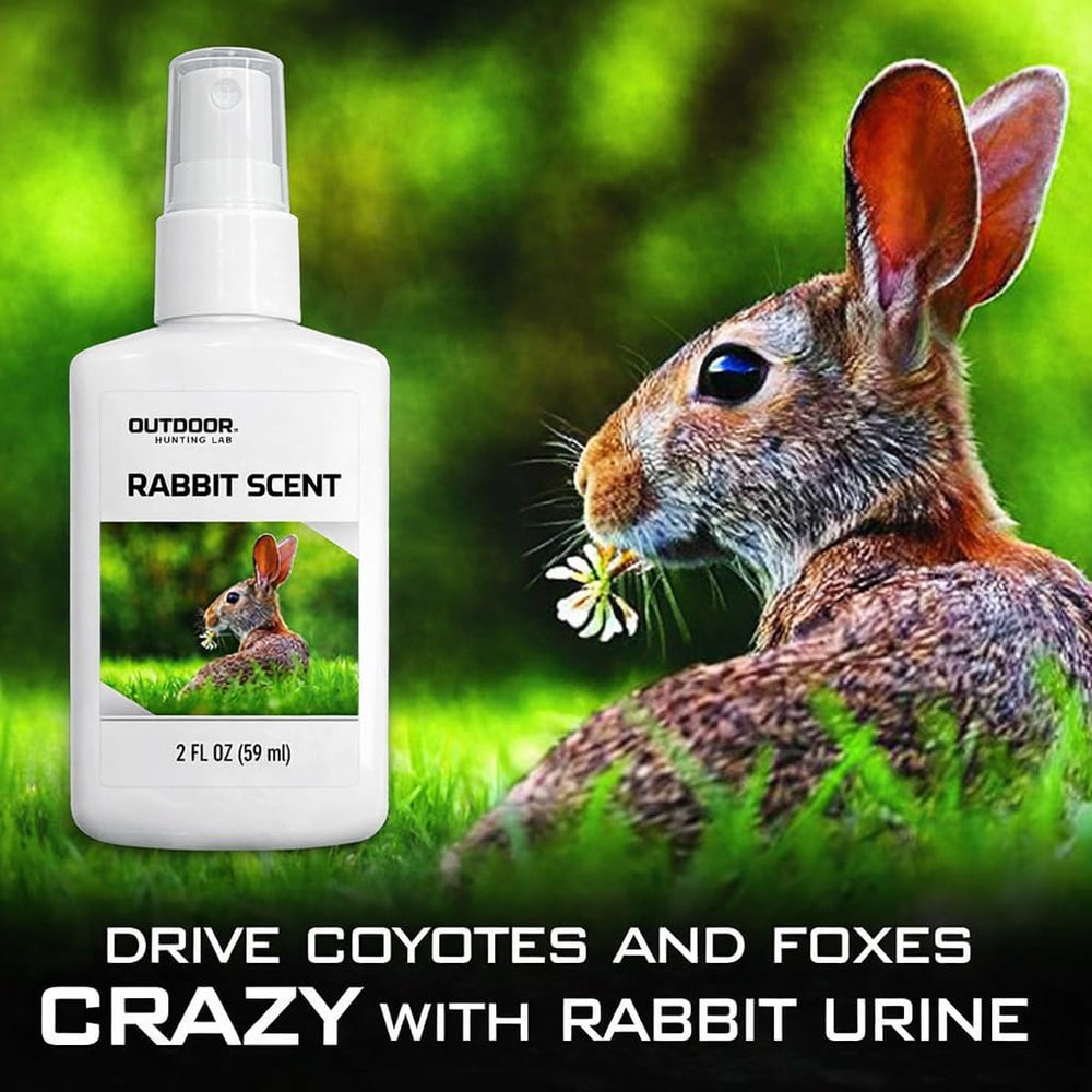 Outdoor Hunting Lab rabbit urine spray dispense action, quick field application.