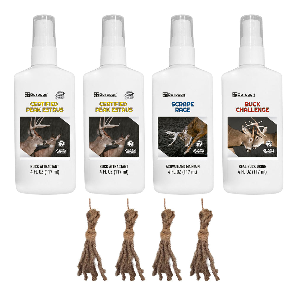 Outdoor Hunting Lab Scrape Rage bottle closeup – potent deer lure for mock scrapes