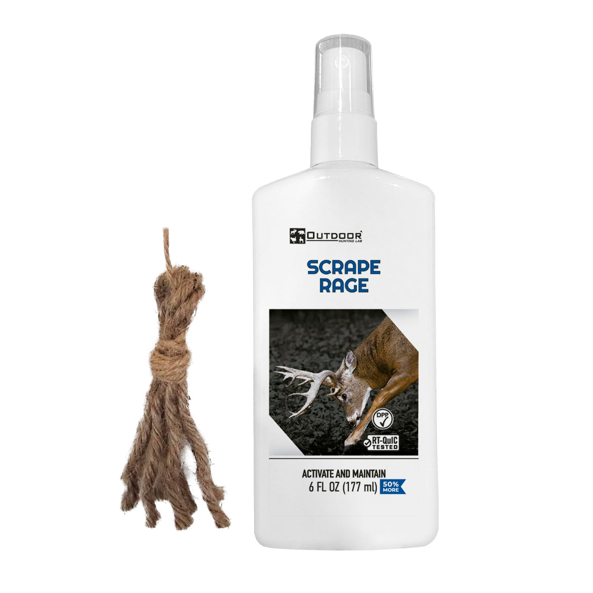 Outdoor Hunting Lab Scrape Rage bottle pour shows potent deer scent for quick attraction.