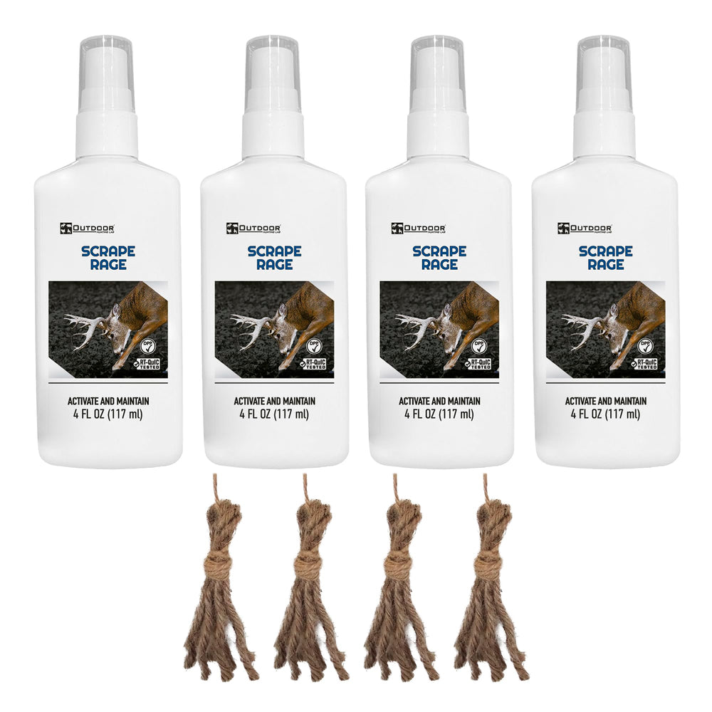 Outdoor Hunting Lab Scrape Rage deer urine 4oz bottle pour for quick scent-marking in mock scrapes.