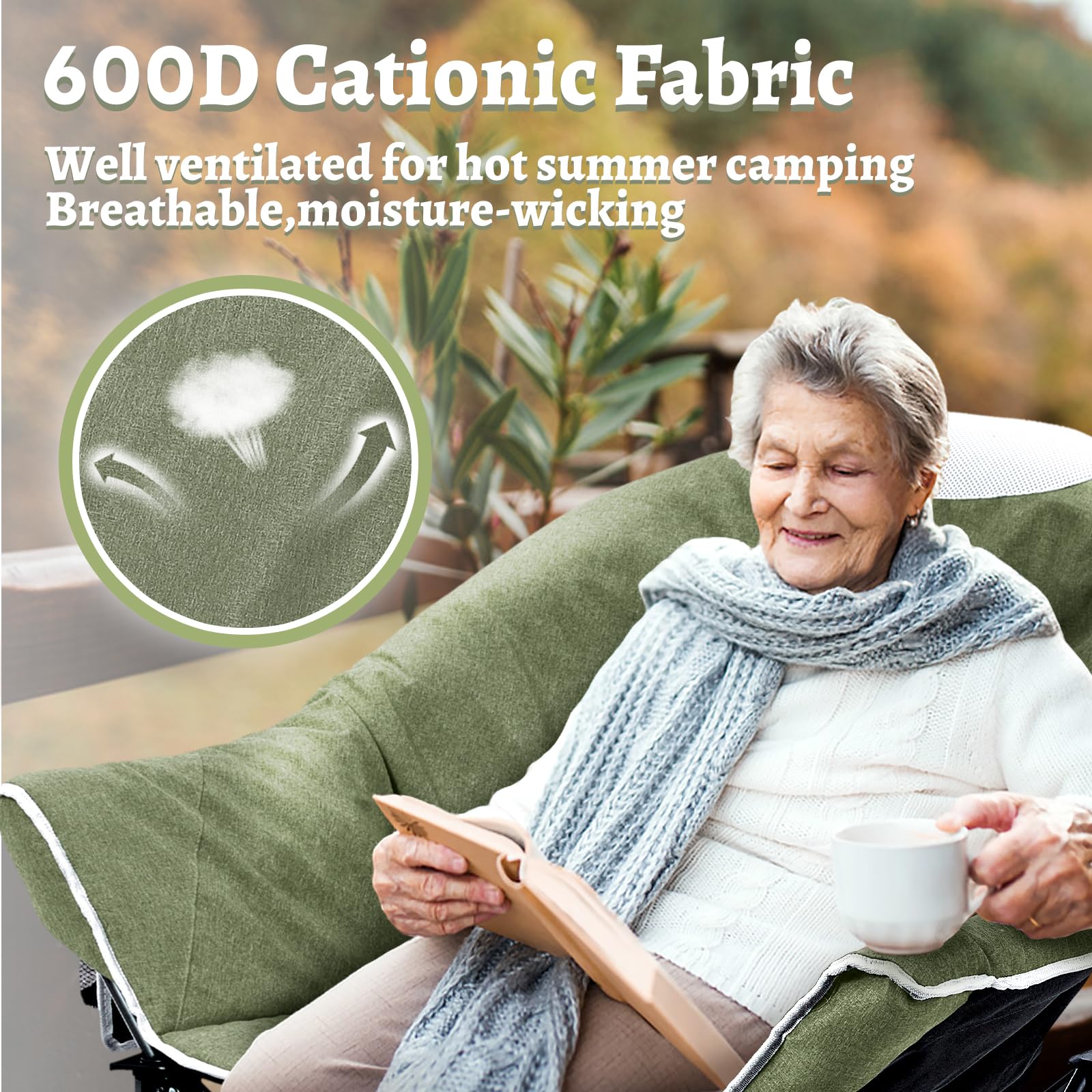 OUTDOOR LIVING SUNTIME Moon Chair breathable fabric helps you stay cool during long sits.