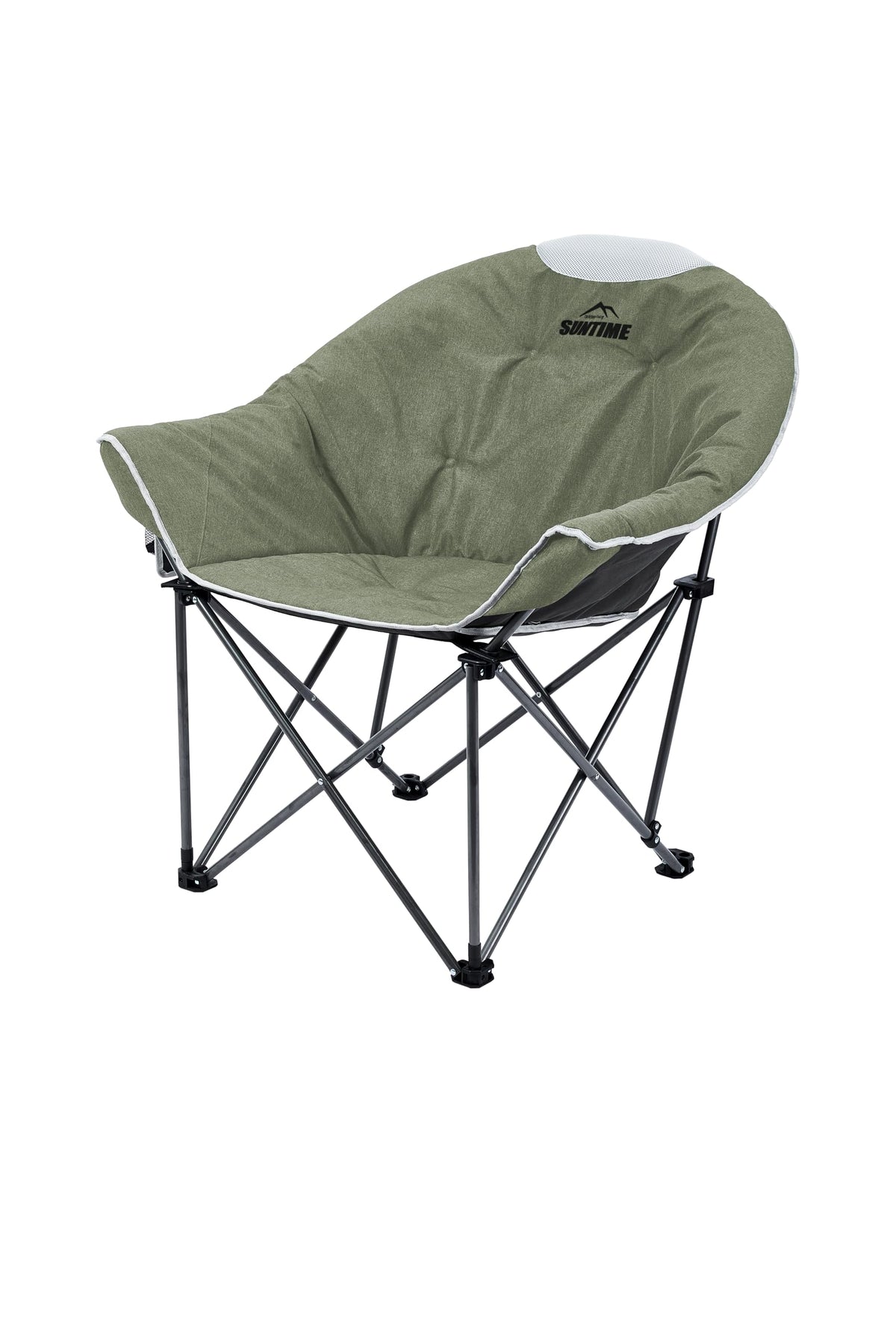 OUTDOOR LIVING SUNTIME Moon Chair folding seat offers ample space for relaxed outdoor lounging.