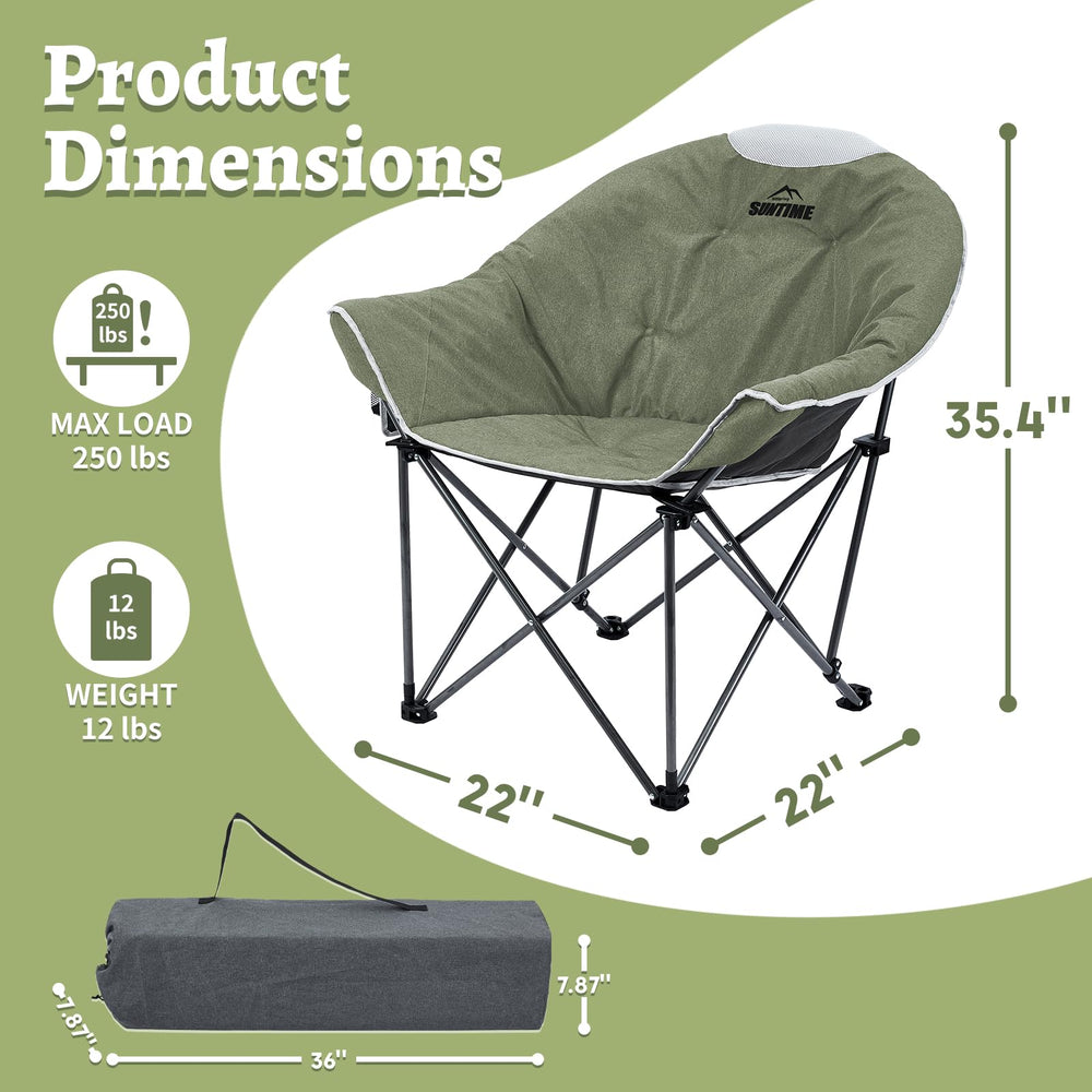 OUTDOOR LIVING SUNTIME Moon Chair oversize padding provides all-around comfort on trails and campsites.