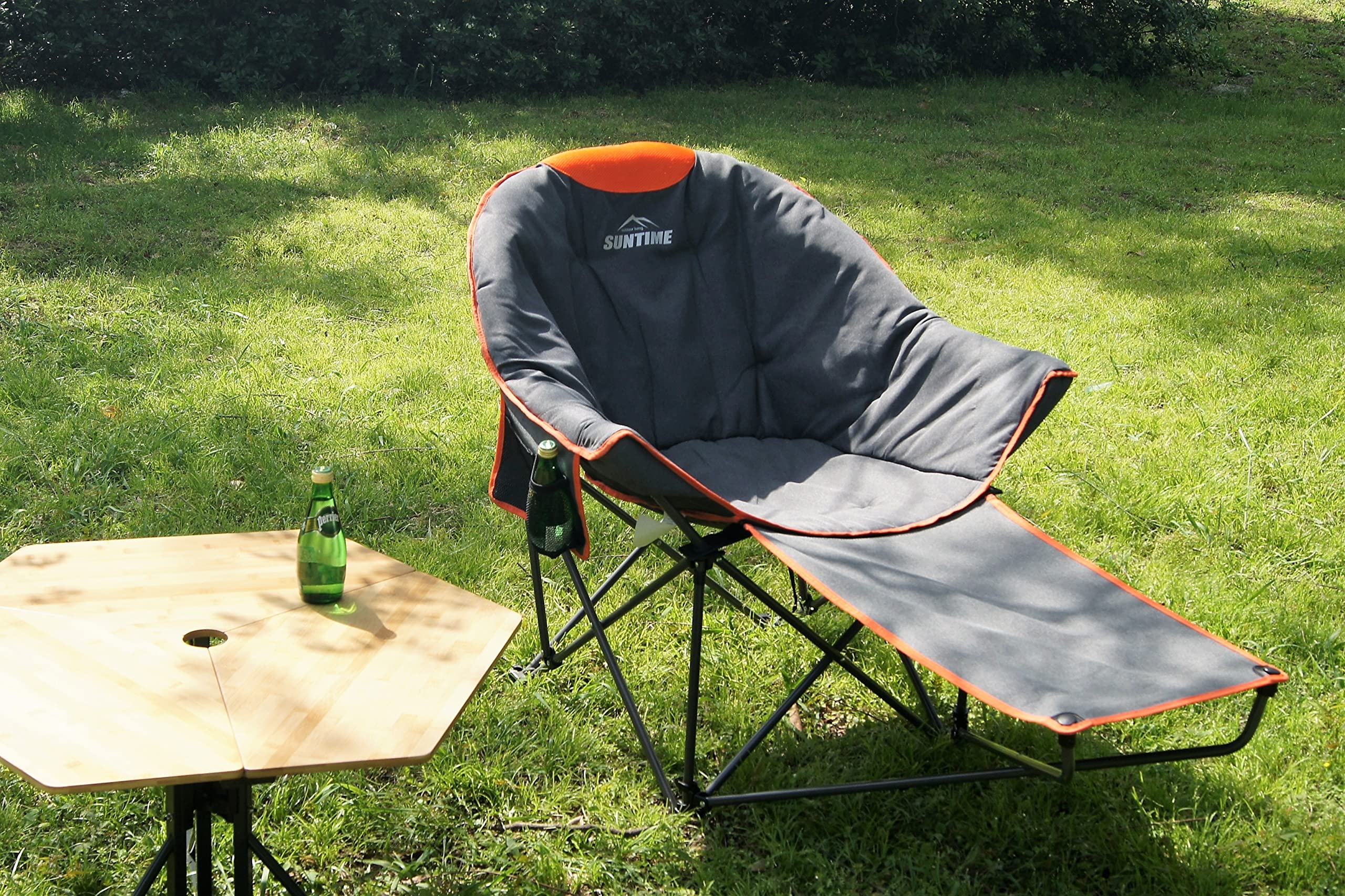 Outdoor Living Suntime orange padded seat close-up highlighting plush comfort for relaxed lounging