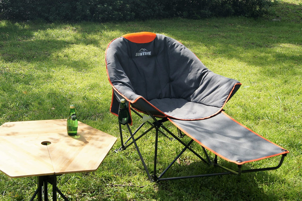 Outdoor Living Suntime orange padded seat close-up highlighting plush comfort for relaxed lounging