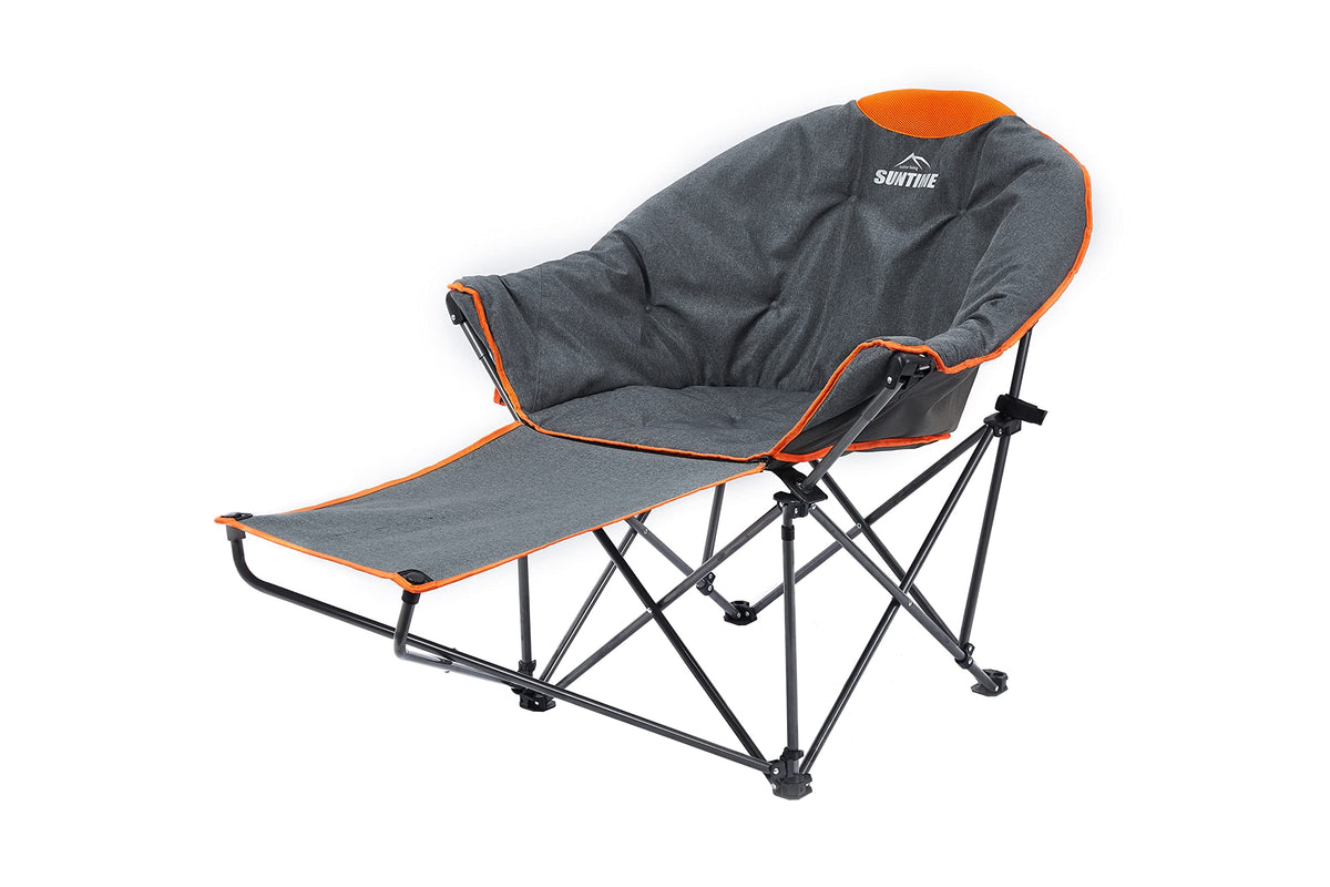 Outdoor Living Suntime oversized moon chair setup illustrating easy setup for outdoor lounging