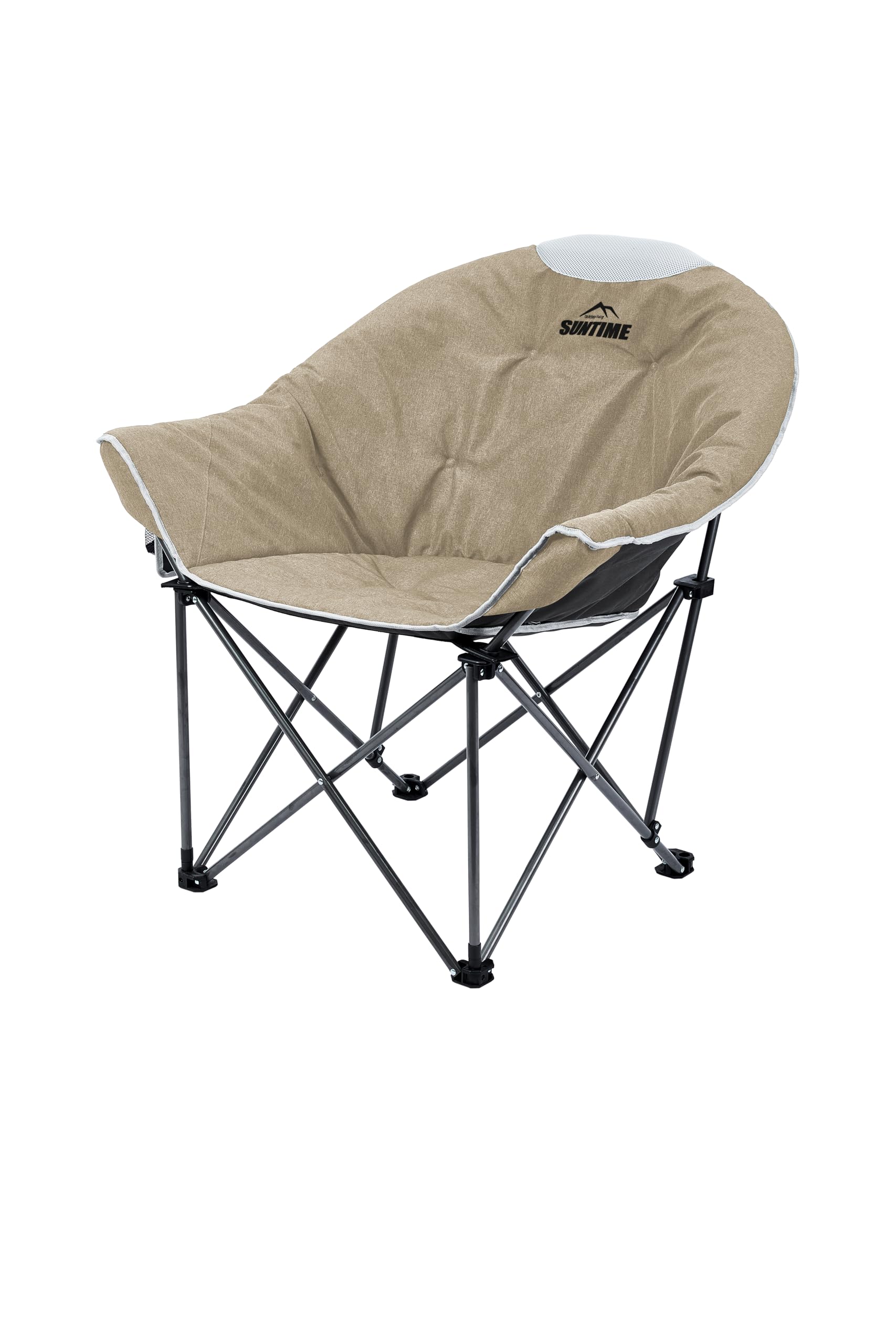 OUTDOOR LIVING SUNTIME oversized padded camping chair folded in carry bag for easy transport.