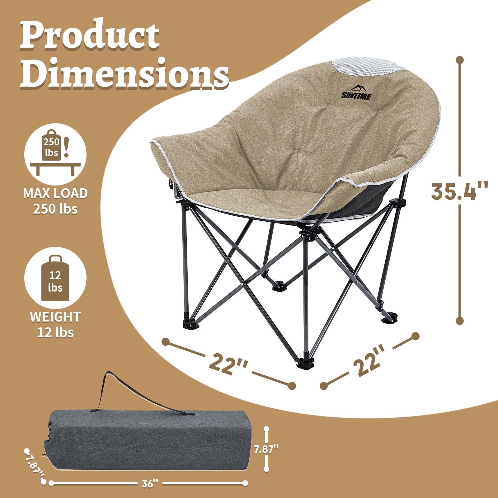 OUTDOOR LIVING SUNTIME oversized padded camping chair opened with roomy seating.