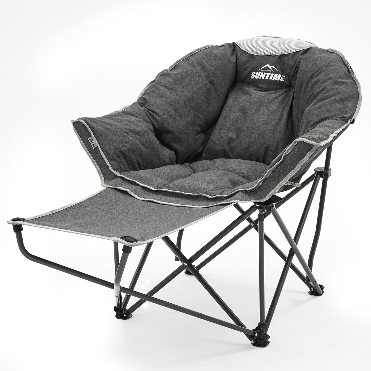 OUTDOOR LIVING SUNTIME oversized padded chair gray for comfortable camping seating.