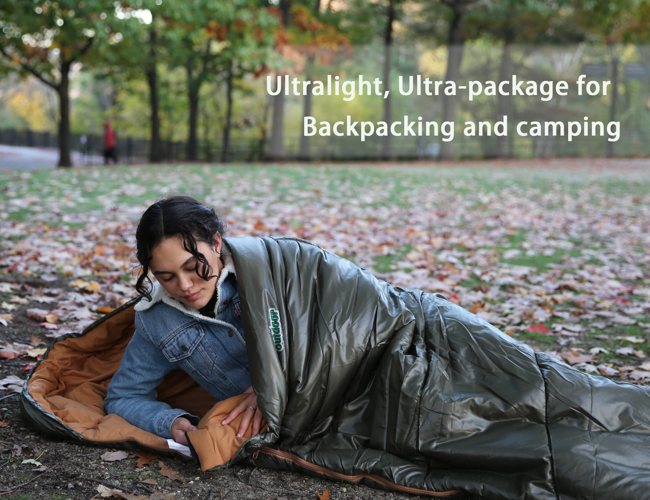 Outdoor On-Green sleeping bag demonstrated in camping setup for versatile outdoor use.