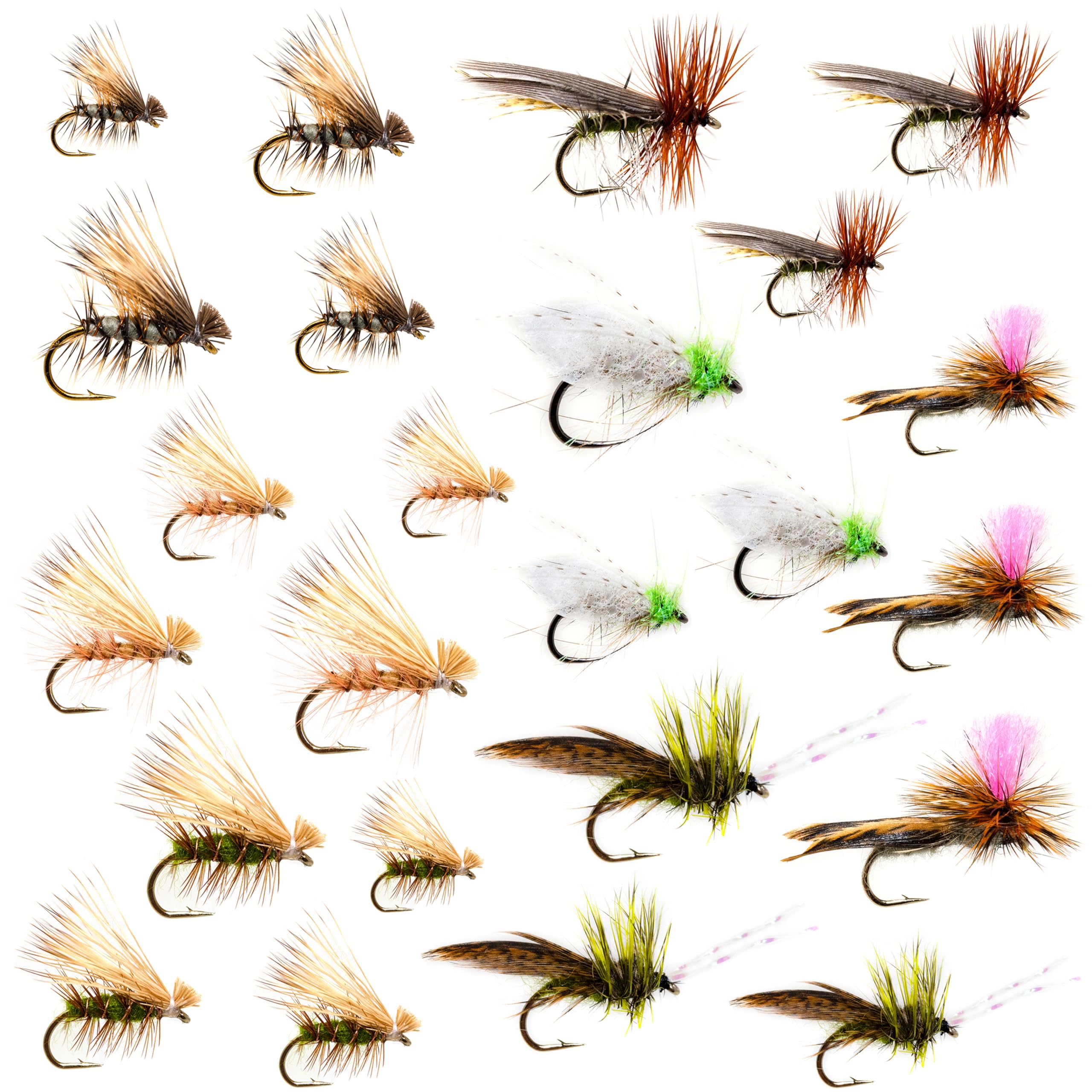 Outdoor Planet 24-caddis dry fly assortment pack shows versatile trout flies for varied hatches
