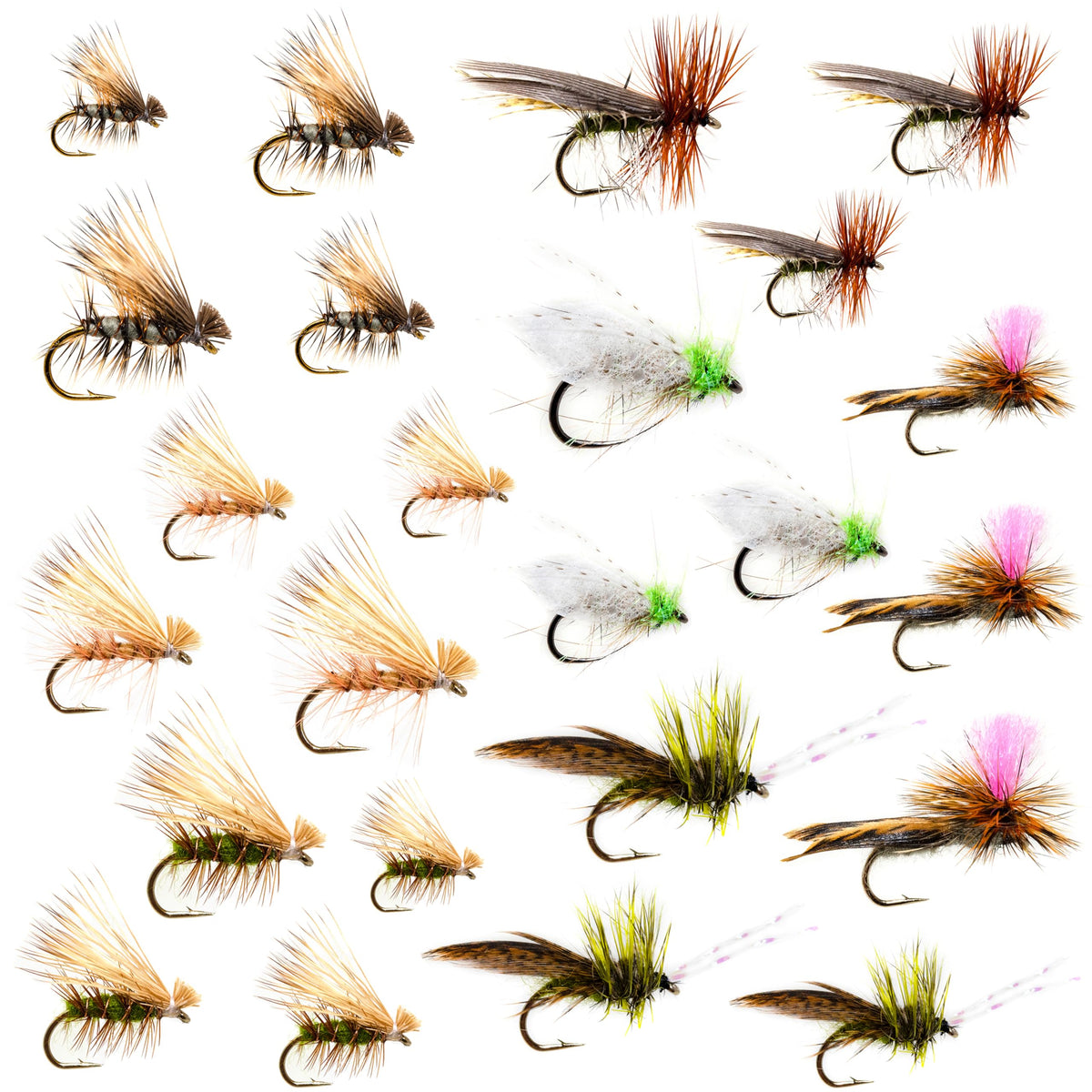 Outdoor Planet 24-caddis dry fly assortment pack shows versatile trout flies for varied hatches