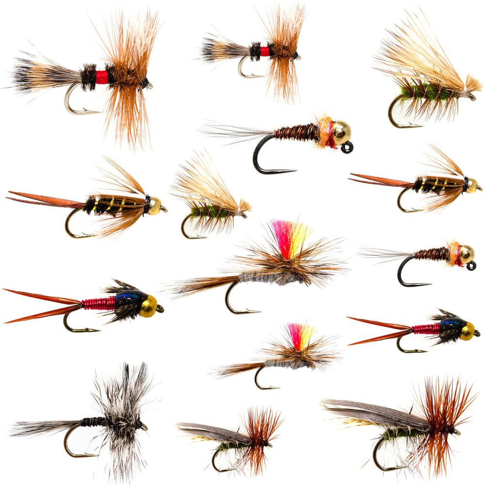 Outdoor Planet 26-essential flies kit: close-up of dry flies for trout fishing