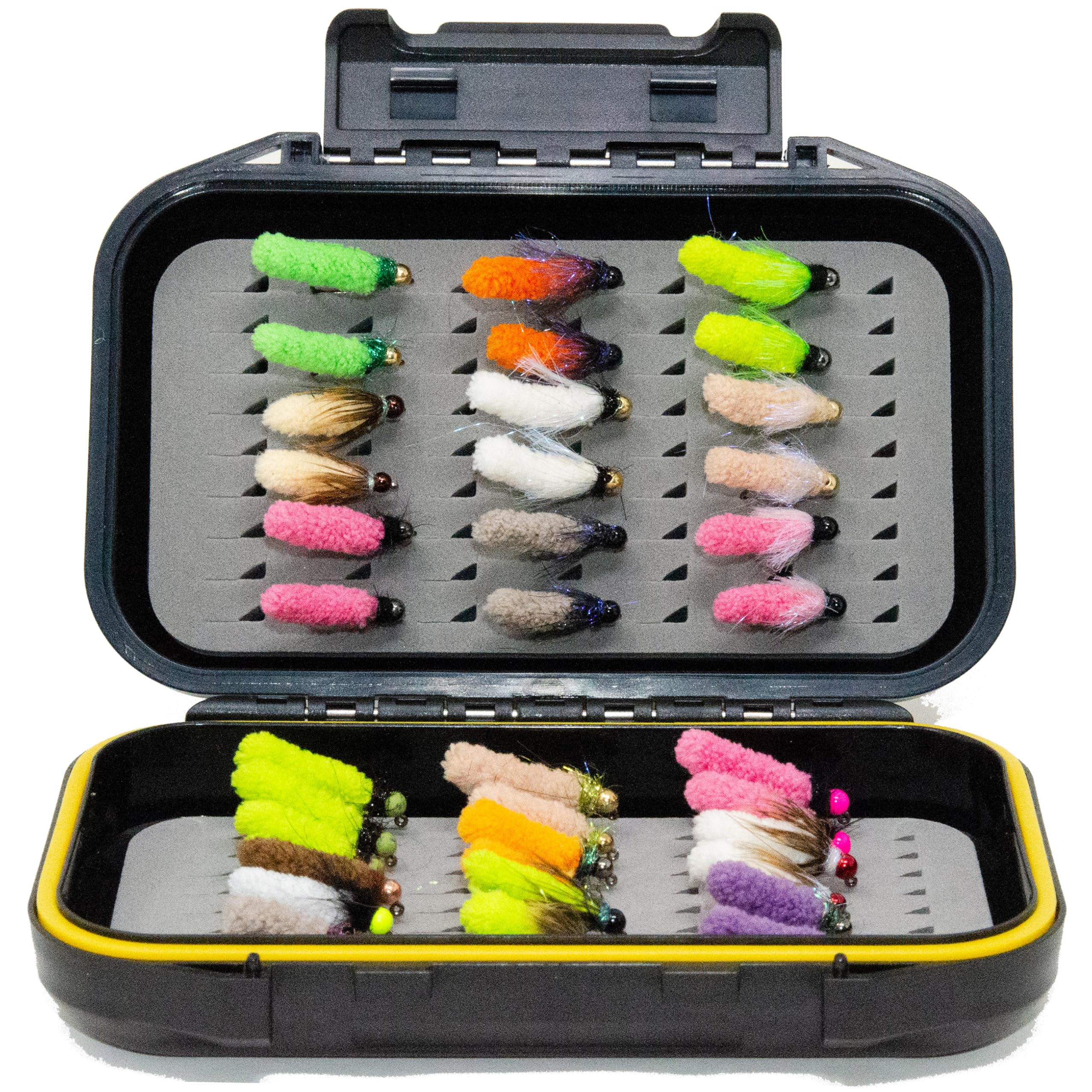 Outdoor Planet mop flies assortment for trout fishing with varied colors and sizes