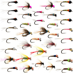Outdoor Planet 36 tungsten perdigon and nymphs assortment for deep-water targeting in streams.