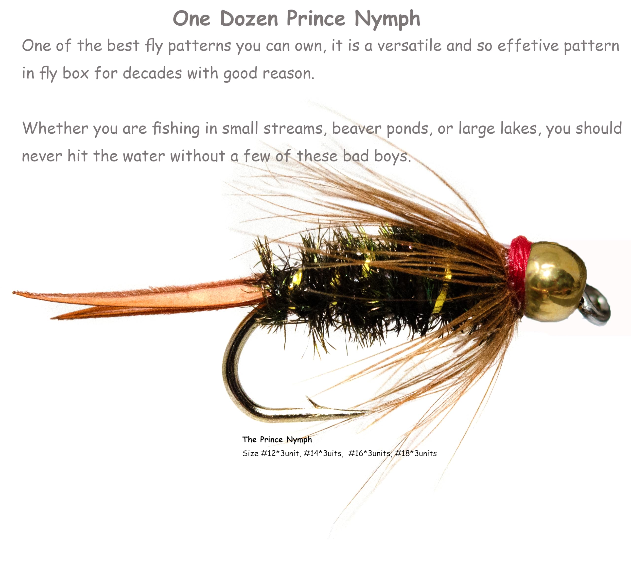 Outdoor Planet Bead Head Prince Nymph flies in hand, durable hooks for reliable strikes.