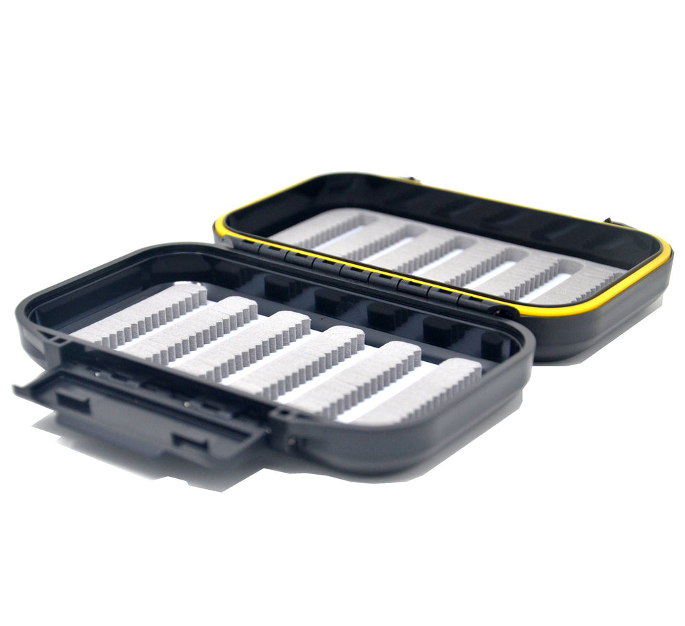 Outdoor Planet fly box open tray with slit foam securing flies during travel