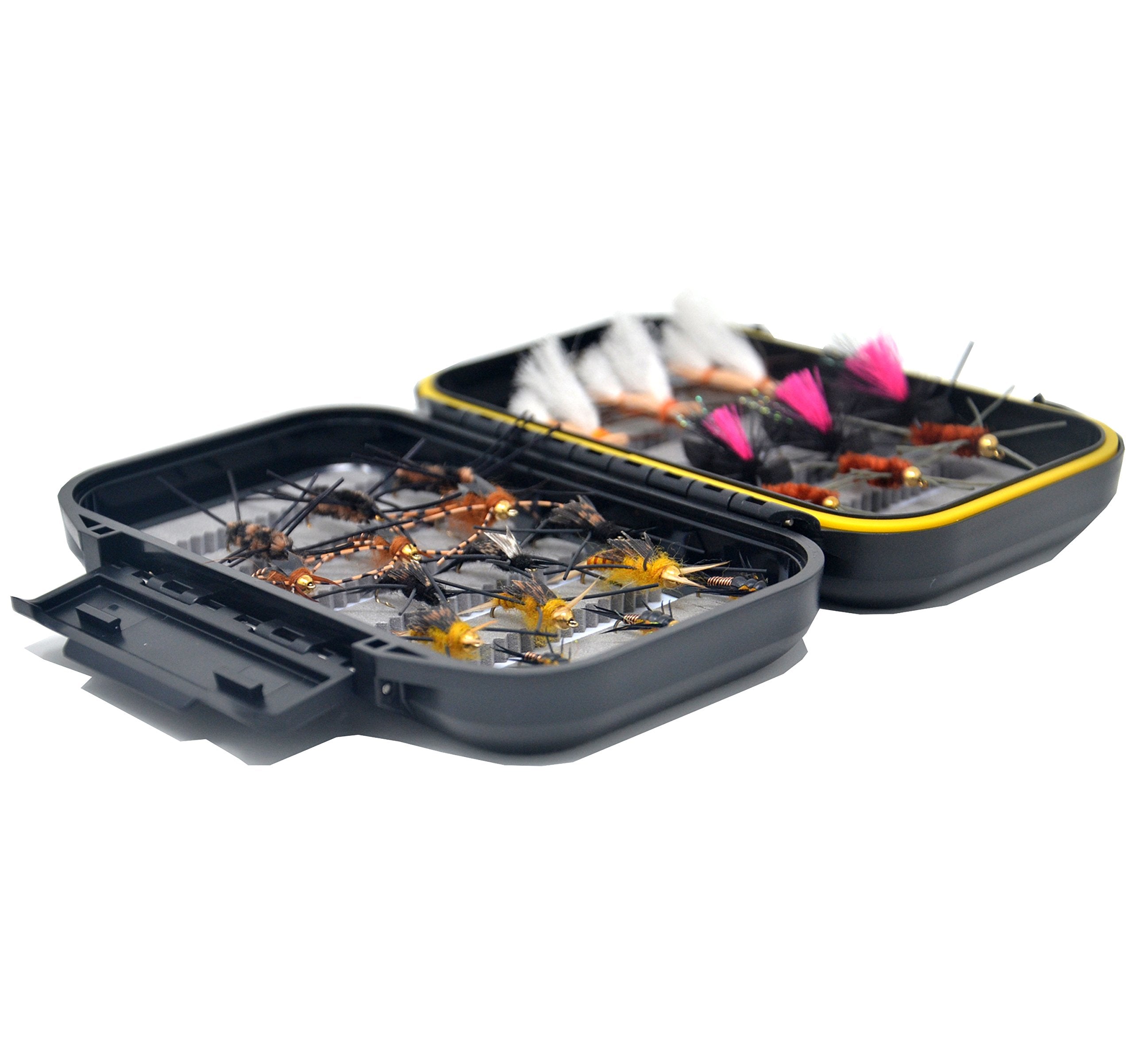 Outdoor Planet black waterproof fly box keeps flies dry and organized