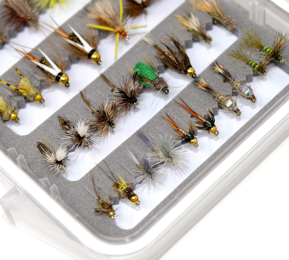 Outdoor Planet dry-flies selection showcased for confident casting on calm or choppy streams.