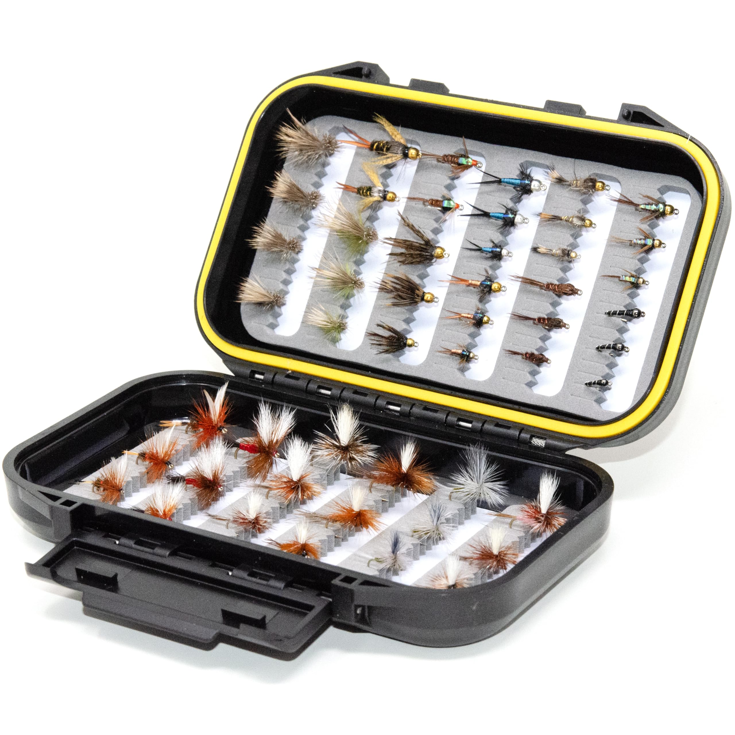 Outdoor Planet flybox included with hand-tied flies for easy on-water organization.