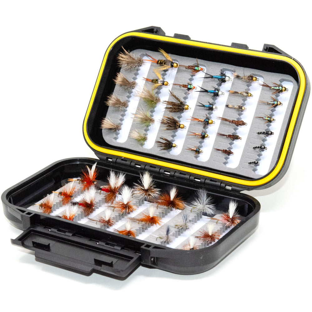Outdoor Planet flybox included with hand-tied flies for easy on-water organization.