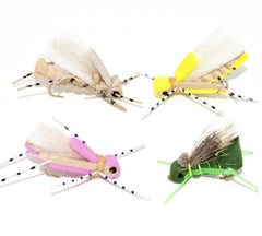 Outdoor Planet foam hopper fly collection on water, high visibility for trout