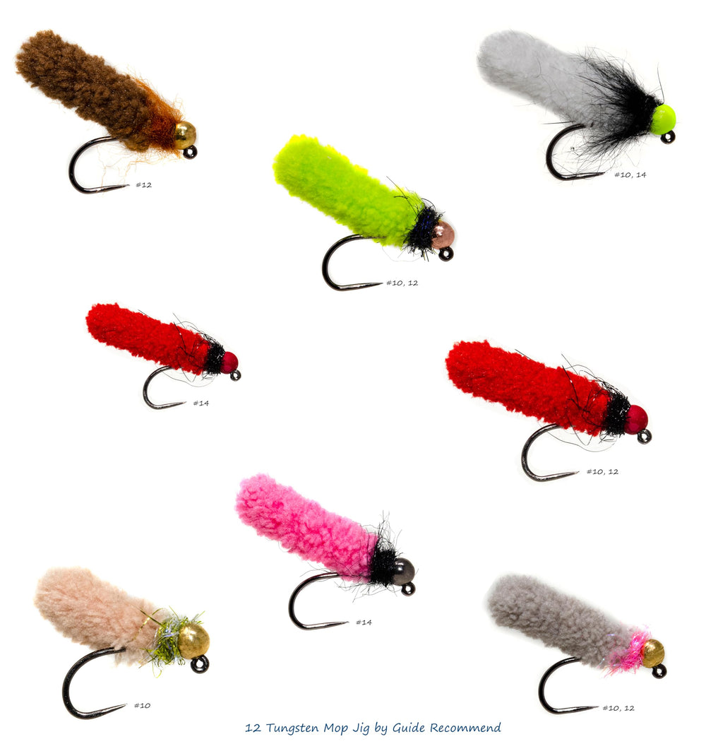 Outdoor Planet mop flies on hook in water, showcasing durable beadhead nymphs for deep streams