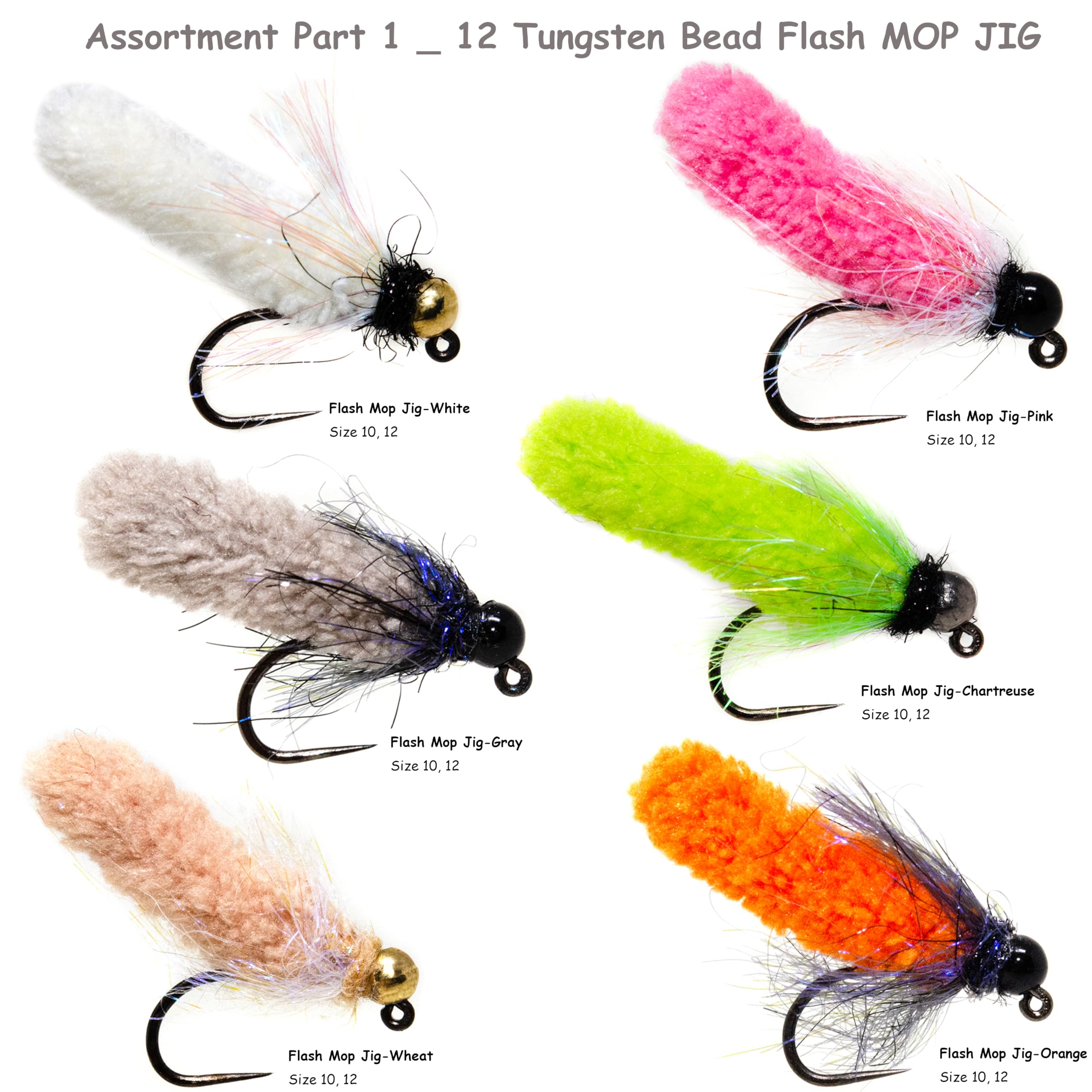 Outdoor Planet mop flies with tungsten beads on jig hooks for sinking