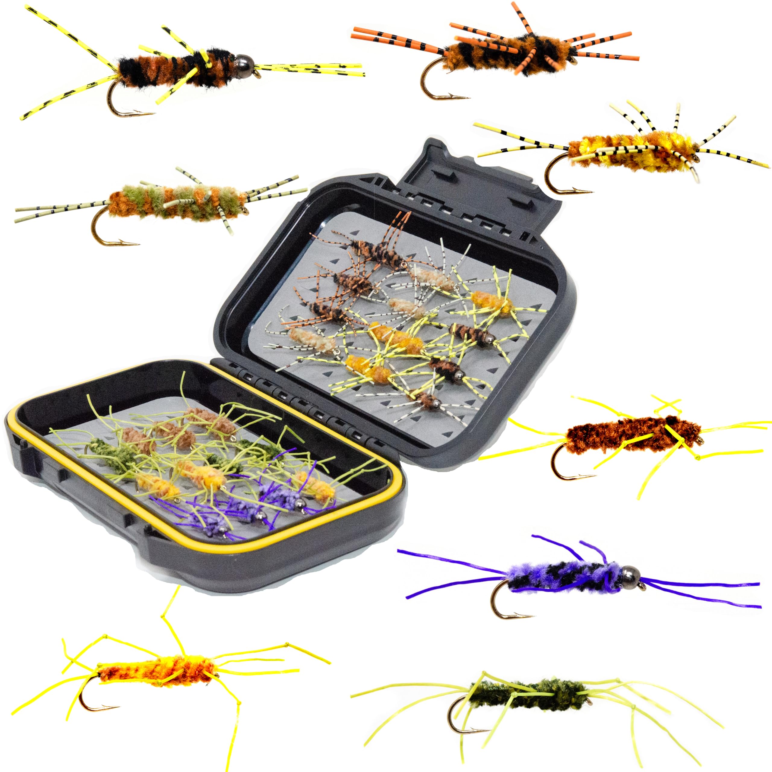 Outdoor Planet stonefly nymph assortment for versatile trout and bass fishing.