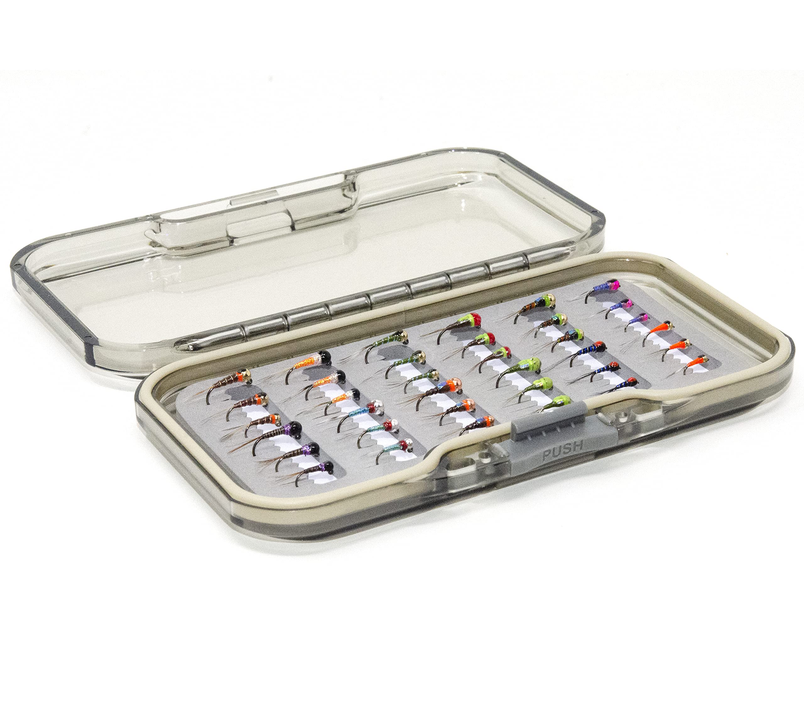 Outdoor Planet trout and grayling fly assortment in a compact dry fly box.