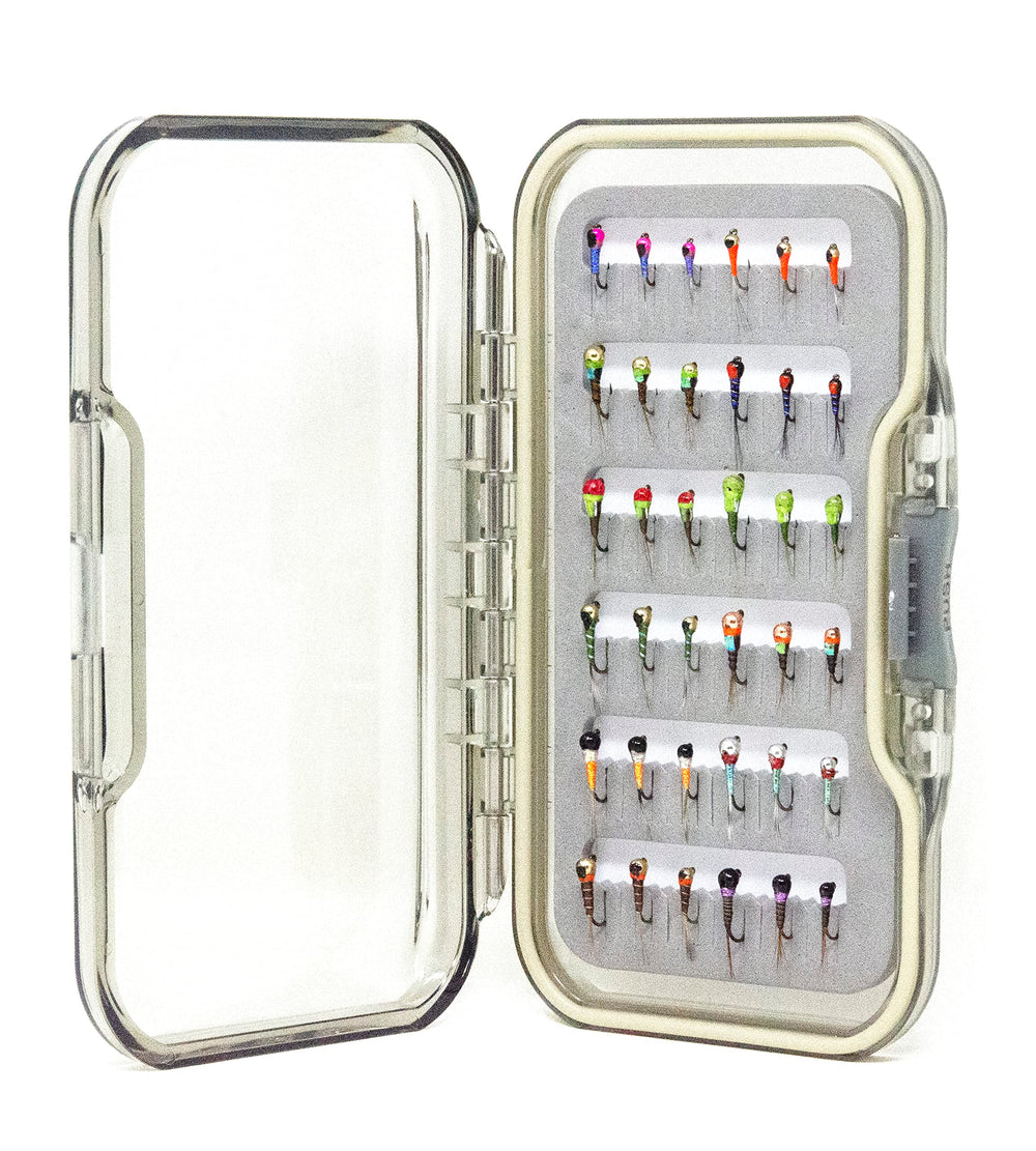 Outdoor Planet waterproof fly box keeps flies organized and protected.