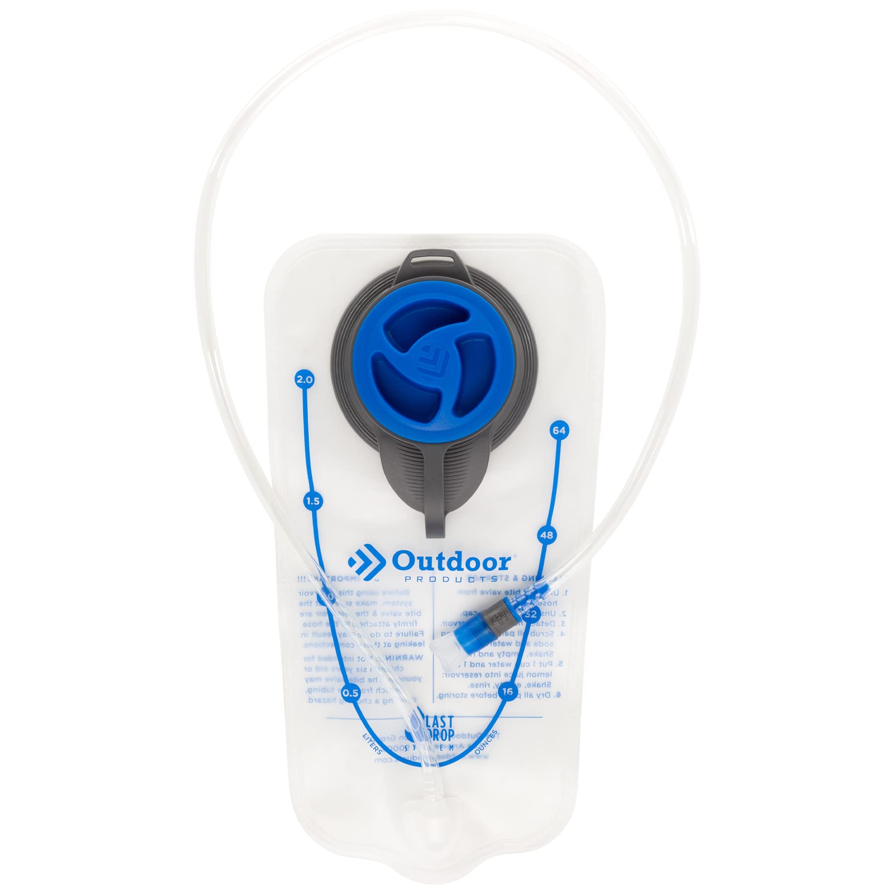 Outdoor Products 2L hydration reservoir front view, pack-friendly design.